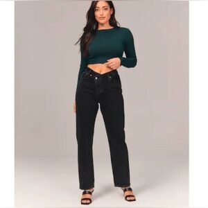 Abercrombie & Fitch The Dad High Rise Curve Love Black Jeans Crossover Size 24